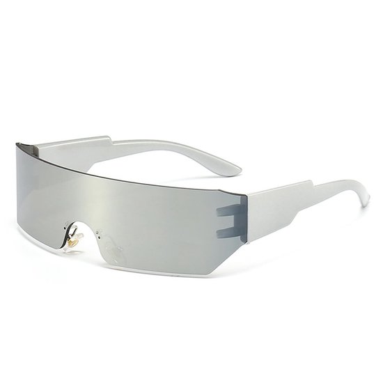 Dailygoods- Zonnebril - Futuristisch ontwerp - Zilveren frame - Witte glazen - Geschikt voor festivals - Afmetingen 14,8 x 12,7 x 4 cm - Fashion Sunglasses van Dailygoods
