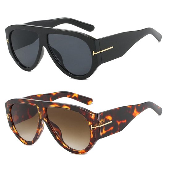 Dailygoods- Zonnebril Oversized - Retro Zonnebril - Vintage Zonnebril Heren/Dames - UV400 Bescherming - 2 Stuks - Grote Retro Vierkante Frame - Retrobril