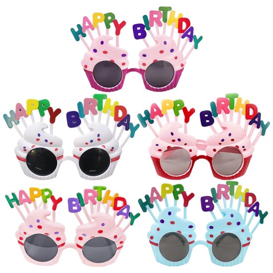 Dailygoody - Verjaardagsbril - Grappige zonnebril - Feestdecoratieaccessoires - 5 stuks - Lichtgewicht en kleurrijk - Geschikt voor dames en heren - D