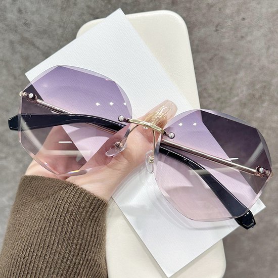 Dameszonnebril, oversized, zonder montuur, diamantgeslepen glazen, klassieke stijl (paars) van Merkloos