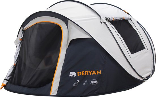 Deryan Luxe Pop Up Tent - 4 persoons - 1 Second Pop-Up - 2000MM waterkolom - Anti-UV 50+ - Cream van Deryan