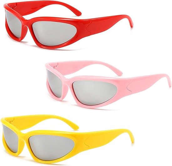 Driedelige zonnebrillen, fietszonnebrillen, stijlvolle zonnebrillen, feestzonnebrillen, zonnebrillen met UV-bescherming. van Merkloos