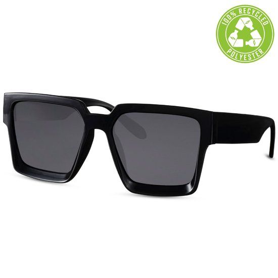 Eco-Line - Oversized - Zonnebril - WHS-6339 - Recycled Polyester - Zwart, Zwart - Unisex - 100% UV400 - Cat.3 - Incl: Etui & Poetsdoekje van Merkloos
