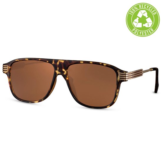 Eco-Line - Zonnebril - Retro - WHS-6141 - Unisex - Gerecycled Polyester - Schildpad - Geelgoud - Bruin - 100% UV400 - Cat.3 - Incl: Hoesje & Poetsdoekje van Merkloos