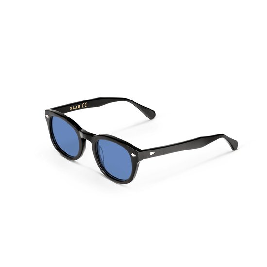 Elzusha - Moscot Stijl Zonnebril - Unisex Zwart/Lichtblauw Gepolariseerd UV400
