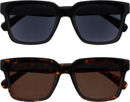 ERA Sunglasses - Black & Brown Tinted Lens - 2 Pack - Anti - reflective Polarised Lenses With UV400 Protection - Oversized Rectangular Frame - Spring Hinges - Black/Brown - Mens Womens +0.00