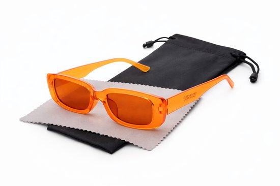 F00 | Oranje Zonnebril | Vierkant montuur | Oranje frame | UV400 bescherming | Koningsdag bril | Festivalbril | Rave bril | Oranje glazen | Holland bril | Retro bril | Shades eyewear | Festival zonnebril | Unisex | Incl. Brillen Zakje & Doek van Merkloos