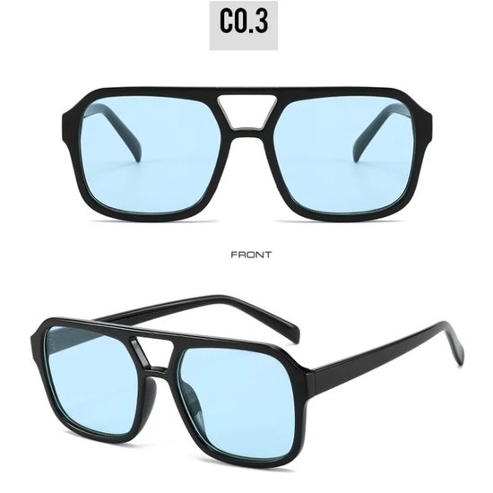 F02 Zonnebril - Zonnebril Heren - Modebril - Dames - Damesbril - Casual Look - Blauw Lens - Fancy |Pilotenbril - Zonnebrillen - Festival bril - Rave bril - Glasses - Classic model - Zwart - Blauwe glazen - Blauwe Zonnebril - Blue lens