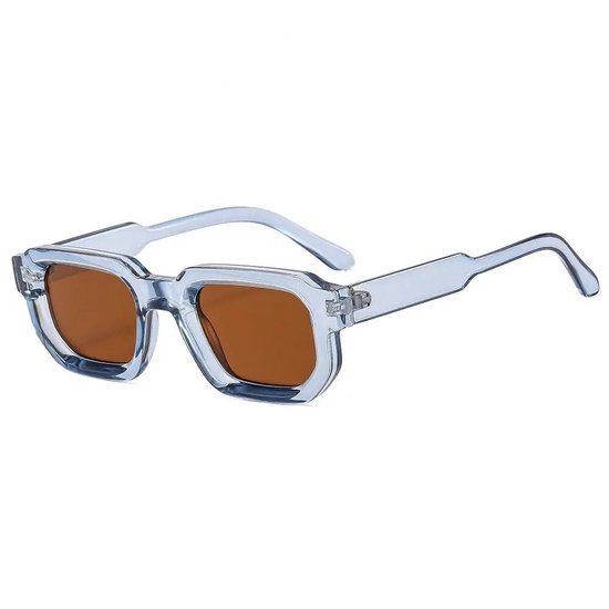 F06 | Zonnebril Vierkant montuur | Blauw frame | UV400 bescherming | Koningsdag bril | Festivalbril | Rave bril | Oranje lens & Transparant Blauw frame | Retro bril | Shades eyewear | Festival zonnebril | Unisex | Incl. Brillen Zakje & Doek