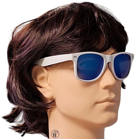Fako Fashion® - Heren Zonnebril - Dames Zonnebril - Classic - UV400 - Wit Frame - Blauw Spiegel van Fako Fashion®