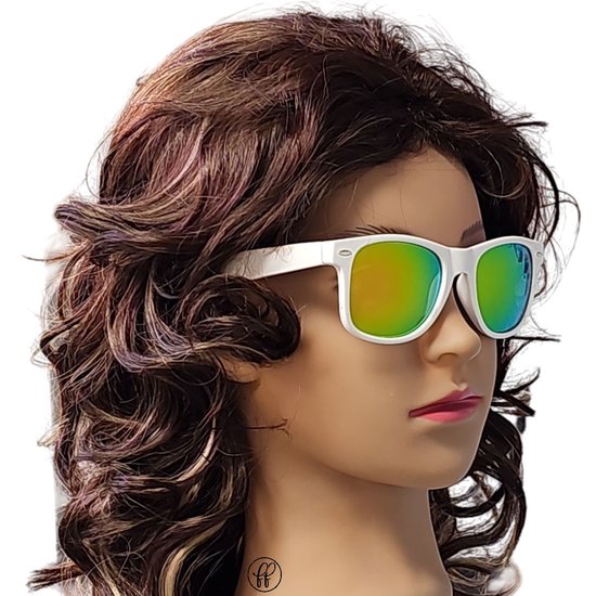 Fako Fashion® - Heren Zonnebril - Dames Zonnebril - Classic - UV400 - Wit Frame - Goud/Groen Spiegel van Fako Fashion®