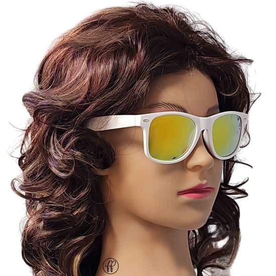 Fako Fashion® - Heren Zonnebril - Dames Zonnebril - Classic - UV400 - Wit Frame - Goud/Rood Spiegel van Fako Fashion®