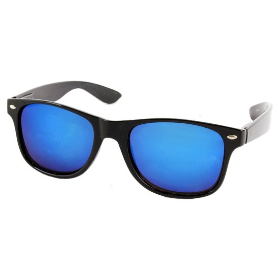 Fako Fashion® - Mat Zwarte Zonnebril Met Blauwe Spiegelglazen - Heren Zonnebril - Dames Zonnebril - UV400 - Mat Zwart - Spiegel Blauw van Fako Fashion®