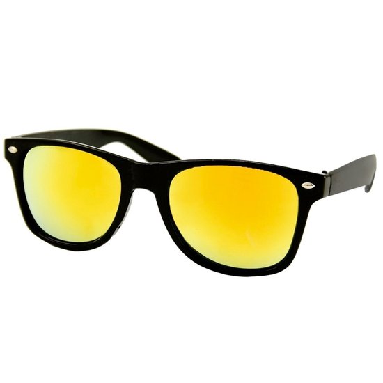 Fako Fashion® - Mat Zwarte Zonnebril Met Goudkleurige Spiegelglazen - Heren Zonnebril - Dames Zonnebril - UV400 - Mat Zwart - Spiegel Goud van Fako Fashion®