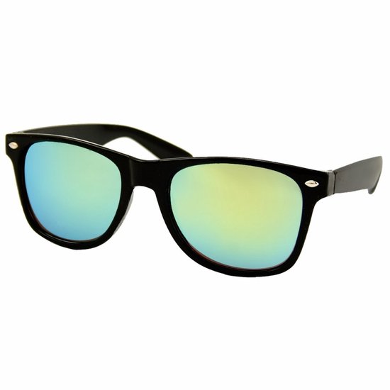 Fako Fashion - Mat Zwarte Zonnebril Met Groen/Gele Spiegelglazen - Heren Zonnebril - Dames Zonnebril - UV400 - Mat Zwart - Spiegel Groen/Geel van Merkloos