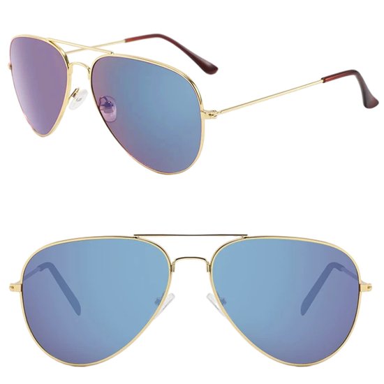 Fako Fashion® - Piloten Zonnebril - Pilotenbril - Piloot Zonnebril - Heren Zonnebril - Dames Zonnebril - Goud - Blauw van Fako Fashion®