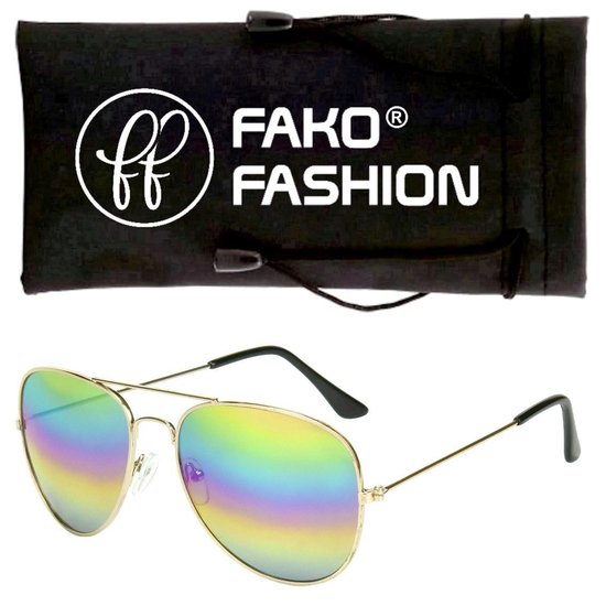 Fako Fashion® - Piloten Zonnebril - Pilotenbril - Piloot Zonnebril - Heren Zonnebril - Dames Zonnebril - Goud - Regenboog van Fako Fashion®