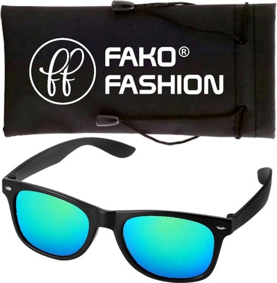 Fako Fashion® - Zonnebril - Mat Zwart - Spiegel Blauw/Groen van Fako Fashion®
