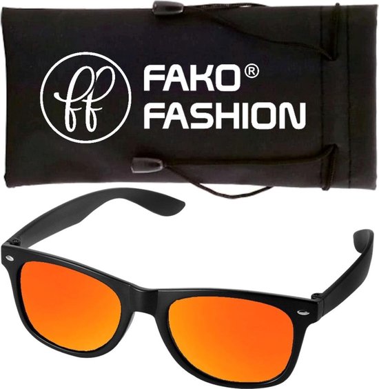 Fako Fashion® - Zonnebril - Mat Zwart - Spiegel Goud/Rood van Fako Fashion®