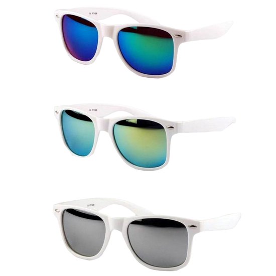 Fako Fashion - Zonnebrillen Set Wit - Heren Zonnebril - Dames Zonnebril - Classic - UV400 - Wit Frame - Set - 3 Stuks van Merkloos