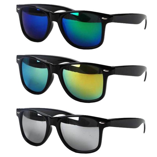 Fako Sunglasses - 3x Heren Zonnebril - Dames Zonnebril - Classic - UV400 - Spiegel Zwart - 3 Stuks van Merkloos