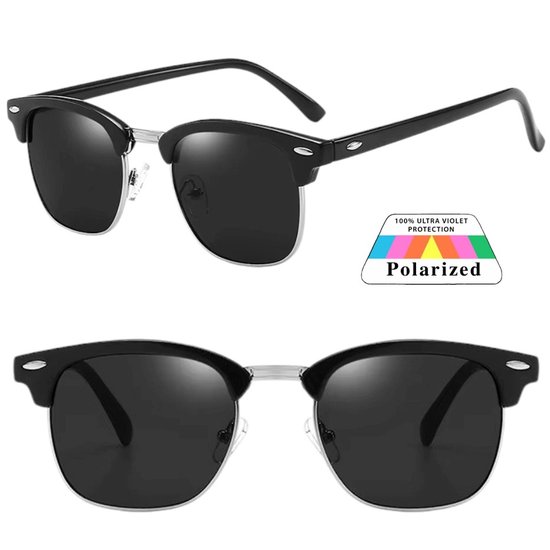 Fako Sunglasses® - Club Style Zonnebril - Polariserend - Dames - Heren - Zwart/Zilver van Merkloos
