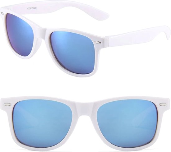Fako Sunglasses® - Heren Zonnebril - Dames Zonnebril - Classic - UV400 - Wit Frame - Blauw Spiegel van Fako Sunglasses®