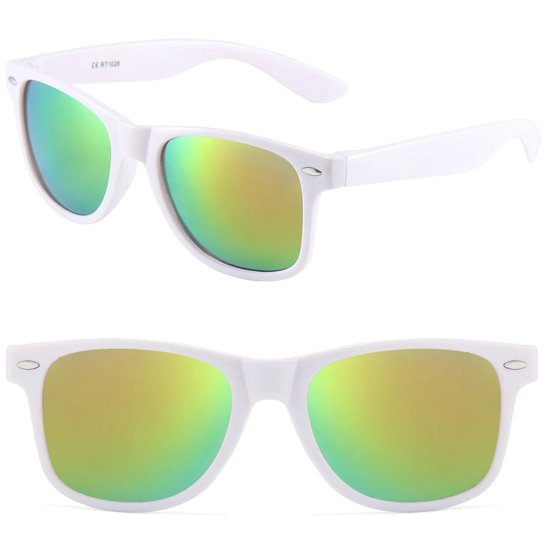 Fako Sunglasses® - Heren Zonnebril - Dames Zonnebril - Classic - UV400 - Wit Frame - Goud/Groen Spiegel van Fako Sunglasses®