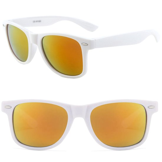 Fako Sunglasses® - Heren Zonnebril - Dames Zonnebril - Classic - UV400 - Wit Frame - Goud/Rood Spiegel van Fako Sunglasses®