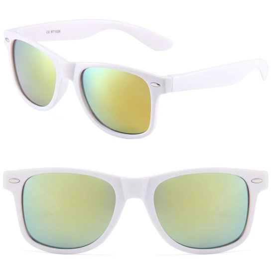 Fako Sunglasses® - Heren Zonnebril - Dames Zonnebril - Classic - UV400 - Wit Frame - Groen Spiegel van Fako Sunglasses®