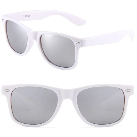 Fako Sunglasses® - Heren Zonnebril - Dames Zonnebril - Classic - UV400 - Wit Frame - Zilver Spiegel van Fako Sunglasses®
