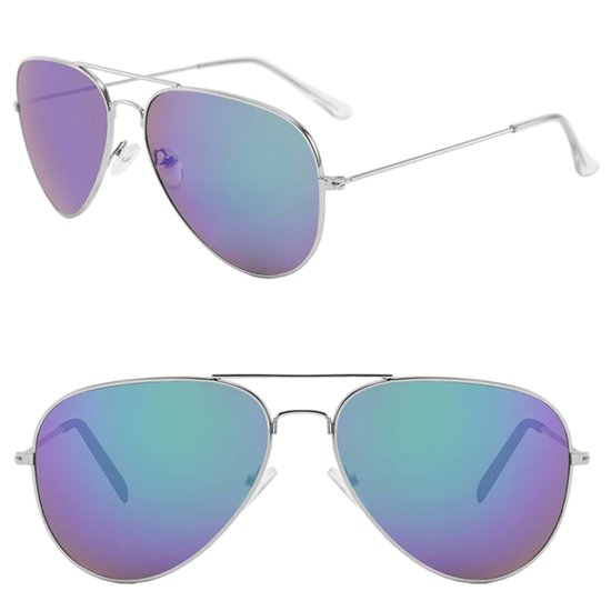 Fako Sunglasses® - Piloten Zonnebril - Pilotenbril - Piloot Zonnebril - Heren Zonnebril - Dames Zonnebril - Zilver - Blauw/Groen van Fako Sunglasses®