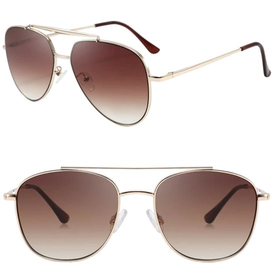 Fako Sunglasses® - Pilotenbril Metal - Piloot Zonnebril - Heren Zonnebril - Dames Zonnebril - Model Marc - Goud - Bruin van Fako Sunglasses®