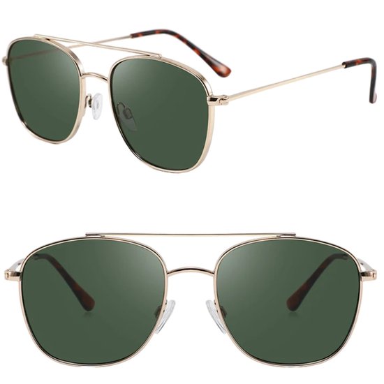 Fako Sunglasses® - Pilotenbril Metal - Piloot Zonnebril - Heren Zonnebril - Dames Zonnebril - Model Marc - Goud - Groen van Fako Sunglasses®