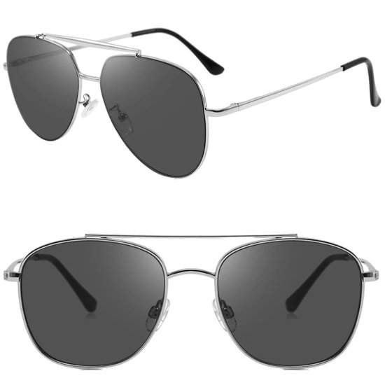 Fako Sunglasses® - Pilotenbril Metal - Piloot Zonnebril - Heren Zonnebril - Dames Zonnebril - Model Marc - Zilver - Zwart van Fako Sunglasses®