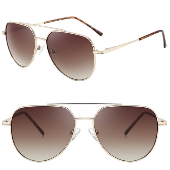 Fako Sunglasses® - Pilotenbril - Piloot Zonnebril - Heren Zonnebril - Dames Zonnebril - Model Clark - Goud - Bruin van Fako Sunglasses®
