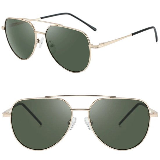 Fako Sunglasses® - Pilotenbril - Piloot Zonnebril - Heren Zonnebril - Dames Zonnebril - Model Clark - Goud - Groen van Fako Sunglasses®