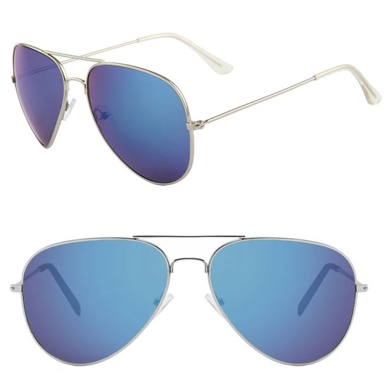 Fako Sunglasses® - Pilotenbril - Piloot Zonnebril - Heren Zonnebril - Dames Zonnebril - Zilver - Blauw van Fako Sunglasses®