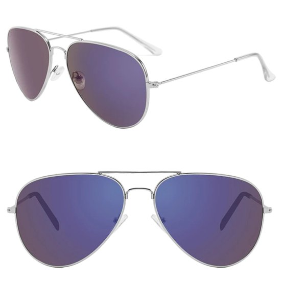 Fako Sunglasses® - Pilotenbril - Piloot Zonnebril - Heren Zonnebril - Dames Zonnebril - Zilver - Donkerblauw van Fako Sunglasses®