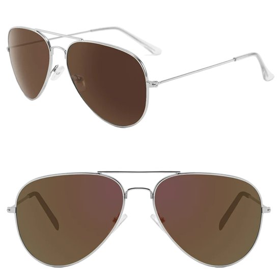 Fako Sunglasses® - Pilotenbril - Piloot Zonnebril - Heren Zonnebril - Dames Zonnebril - Zilver - Paars van Fako Sunglasses®
