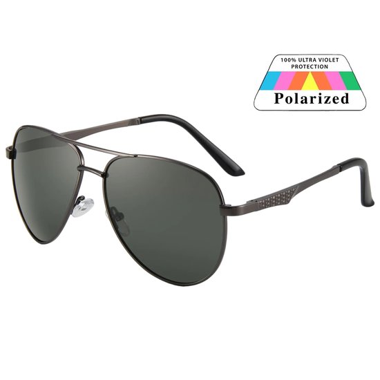 Fako Sunglasses® - Pilotenbril - Piloot Zonnebril - Polariserend - Polarized Zonnebril - Heren Zonnebril - Dames Zonnebril - Model Jamy - Zwart - Donkergroen van Fako Sunglasses®