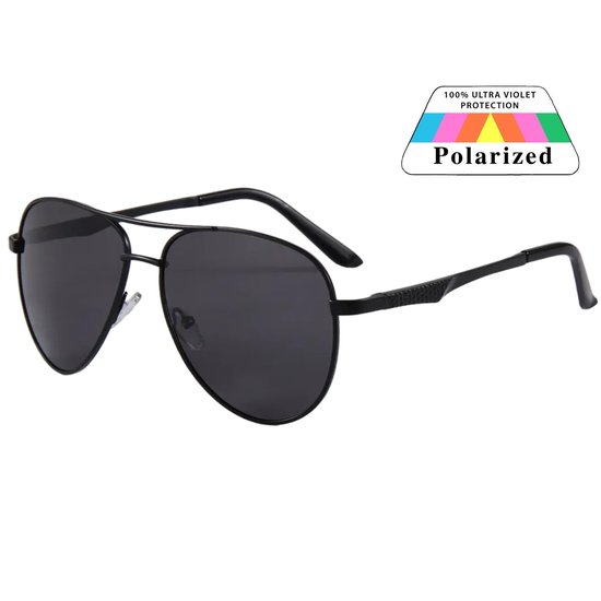 Fako Sunglasses® - Pilotenbril - Piloot Zonnebril - Polariserend - Polarized Zonnebril - Heren Zonnebril - Dames Zonnebril - Model Jamy - Zwart van Fako Sunglasses®