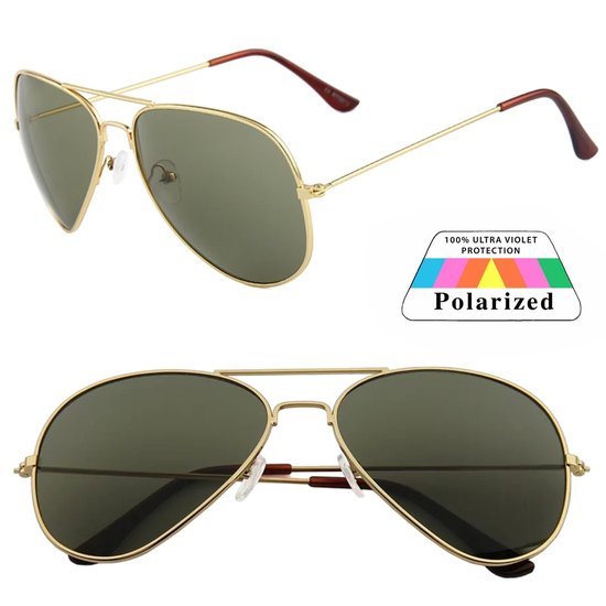 Fako Sunglasses® - Pilotenbril - Polariserend - Polarized - Piloot Zonnebril - Heren Zonnebril - Dames Zonnebril - Goud - Donkergroen van Fako Sunglasses®
