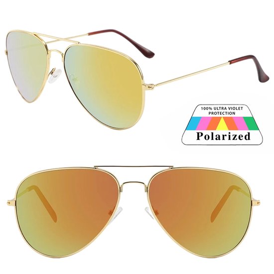 Fako Sunglasses® - Pilotenbril - Polariserend - Polarized - Piloot Zonnebril - Heren Zonnebril - Dames Zonnebril - Goud - Rood van Fako Sunglasses®