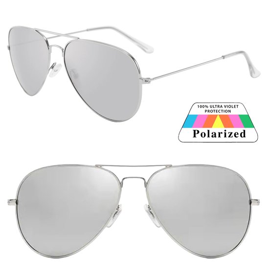Fako Sunglasses® - Pilotenbril - Polariserend - Polarized - Piloot Zonnebril - Heren Zonnebril - Dames Zonnebril - Zilver - Zilver van Fako Sunglasses®