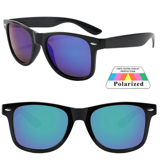 Fako Sunglasses® - Zonnebril Classic Polarised - Polariserend - Gepolariseerd - Polarized - Heren Zonnebril - Dames Zonnebril - Zwart - Blauw/Groen Spiegel van Fako Sunglasses®