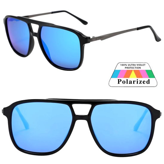 Fako Sunglasses® - Zonnebril Vierkant - Polariserend - Polarized Zonnebril - Heren Zonnebril - Dames Zonnebril - Model Jack - Blauw van Fako Sunglasses®