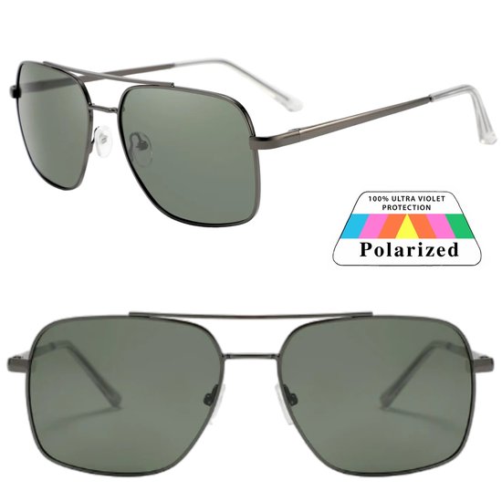 Fako Sunglasses® - Zonnebril Vierkant - Polariserend - Polarized Zonnebril - Heren Zonnebril - Dames Zonnebril - Model Stephan - Antraciet - Donkergroen van Fako Sunglasses®