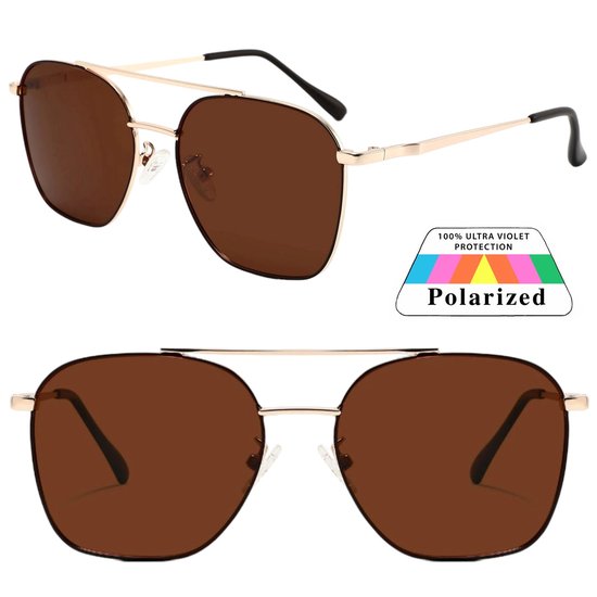 Fako Sunglasses® - Zonnebril Vierkant - Polariserend - Polarized Zonnebril - Heren Zonnebril - Dames Zonnebril - Model Tom - Goud - Bruin van Fako Sunglasses®