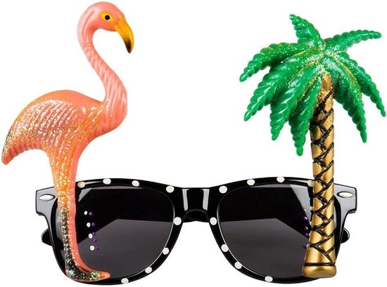 Feestbril Hawaii - Kostuumbril Tropisch - Feestelijke Outfit - Met flamingo en palmboom - One size - Zwart